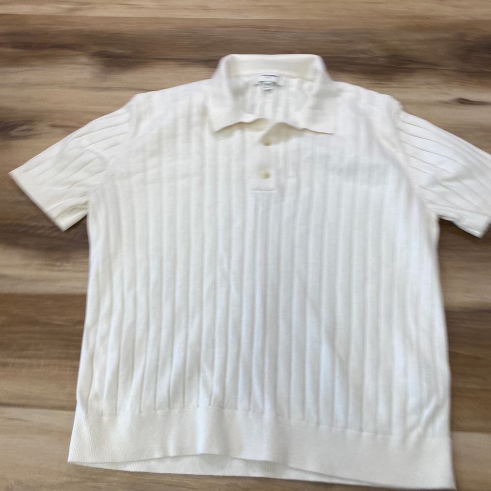 Banana Republic Polo Shirt Size M Ribbed Knit 100% Cotton Short Sleeve White